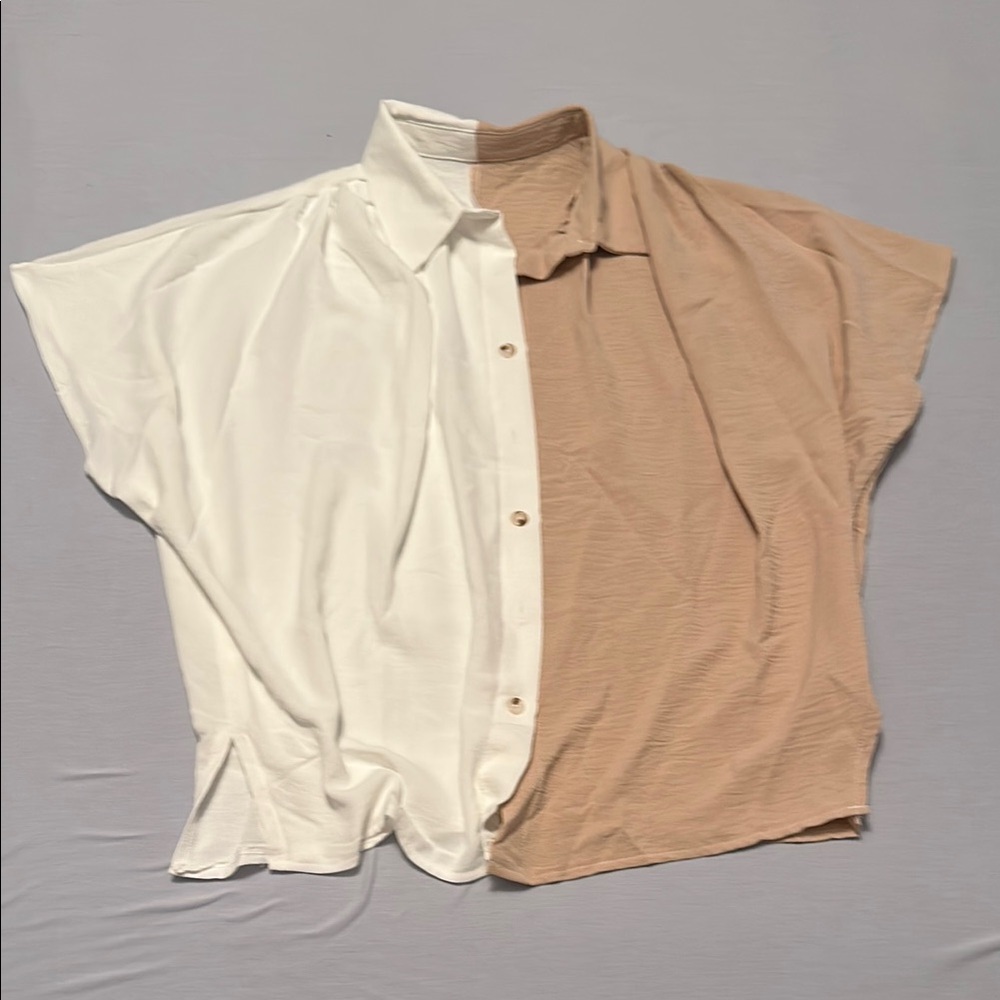 Two-Tone White and Tan Women’s Blouse